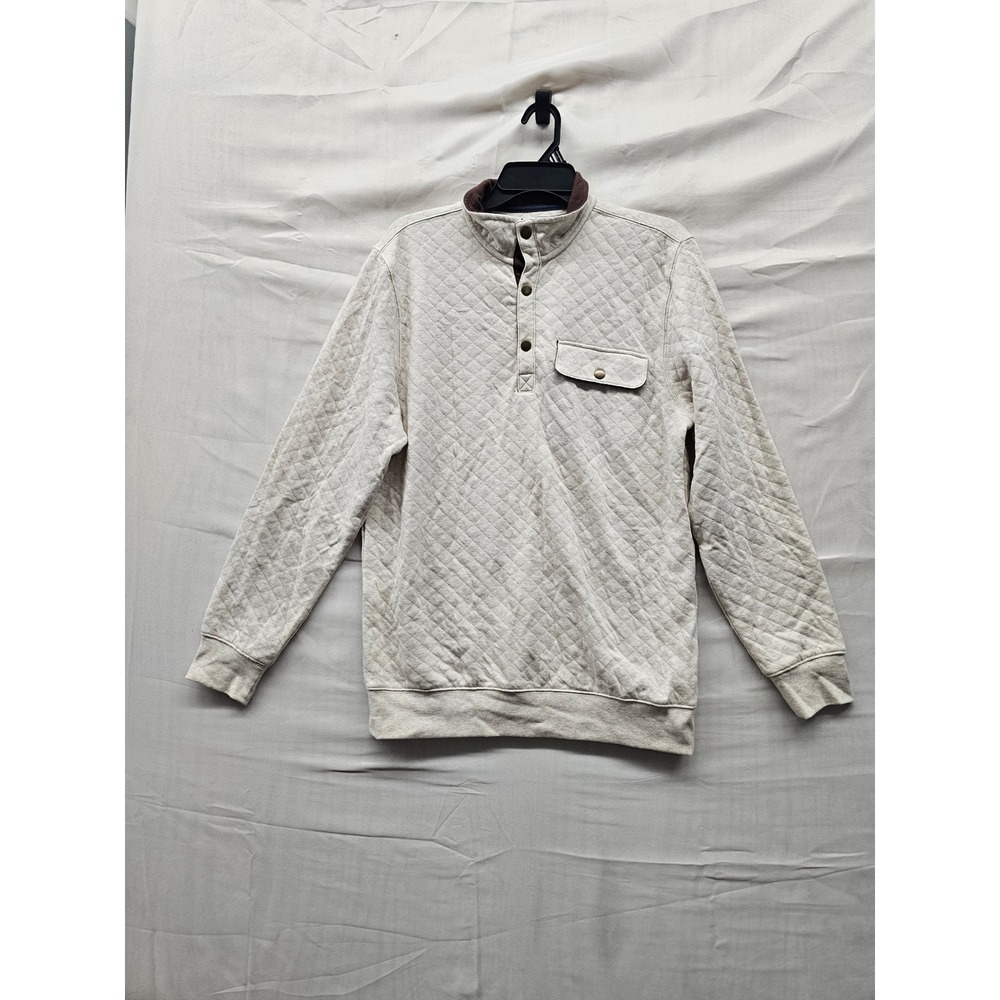 Goodfellow & Co Mens Quilted 1/4 Snap Pullover Beige Cotton Blend Size Small